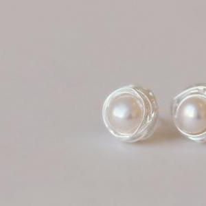 925 Sterling Silver Small Earrings White Natural..