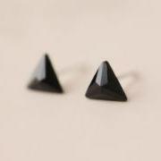 Black Onyx triangle 925 Sterling silver big earrings pretty cute elegant ear stud ear nail 