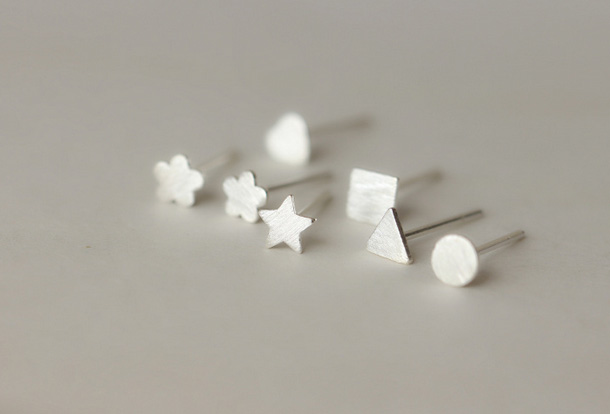925 Sterling Silver Earrings Minimalist Star Flower Circle Triangle Cute Elegan Ear Stud Ear Nail