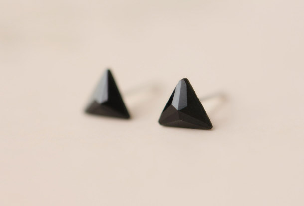 Black Onyx Triangle 925 Sterling Silver Big Earrings Pretty Cute Elegant Ear Stud Ear Nail